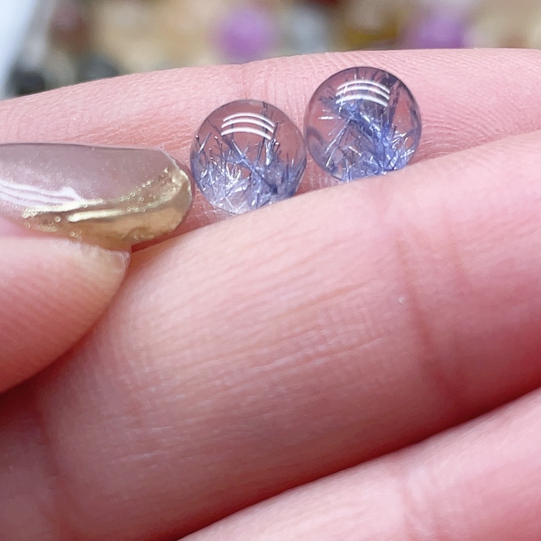 水晶蓝线石圆珠6.8mm两颗未镶嵌清****兴