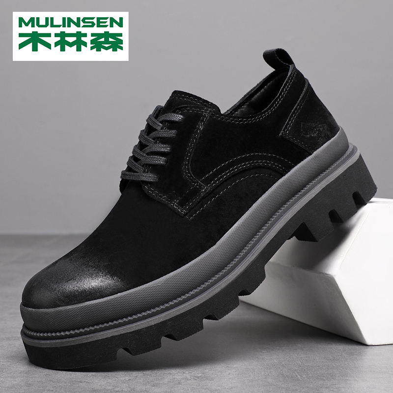 木林森男鞋2025秋冬季休闲厚底工装鞋男户外徒步登山低帮小马丁鞋