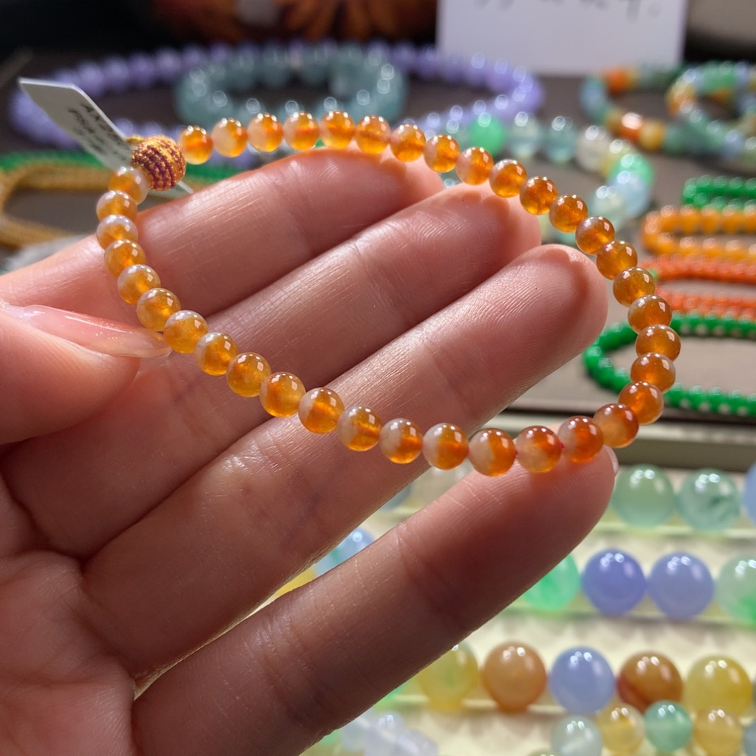 翡翠手链未镶嵌冰橙黄鸳鸯色卡4.5