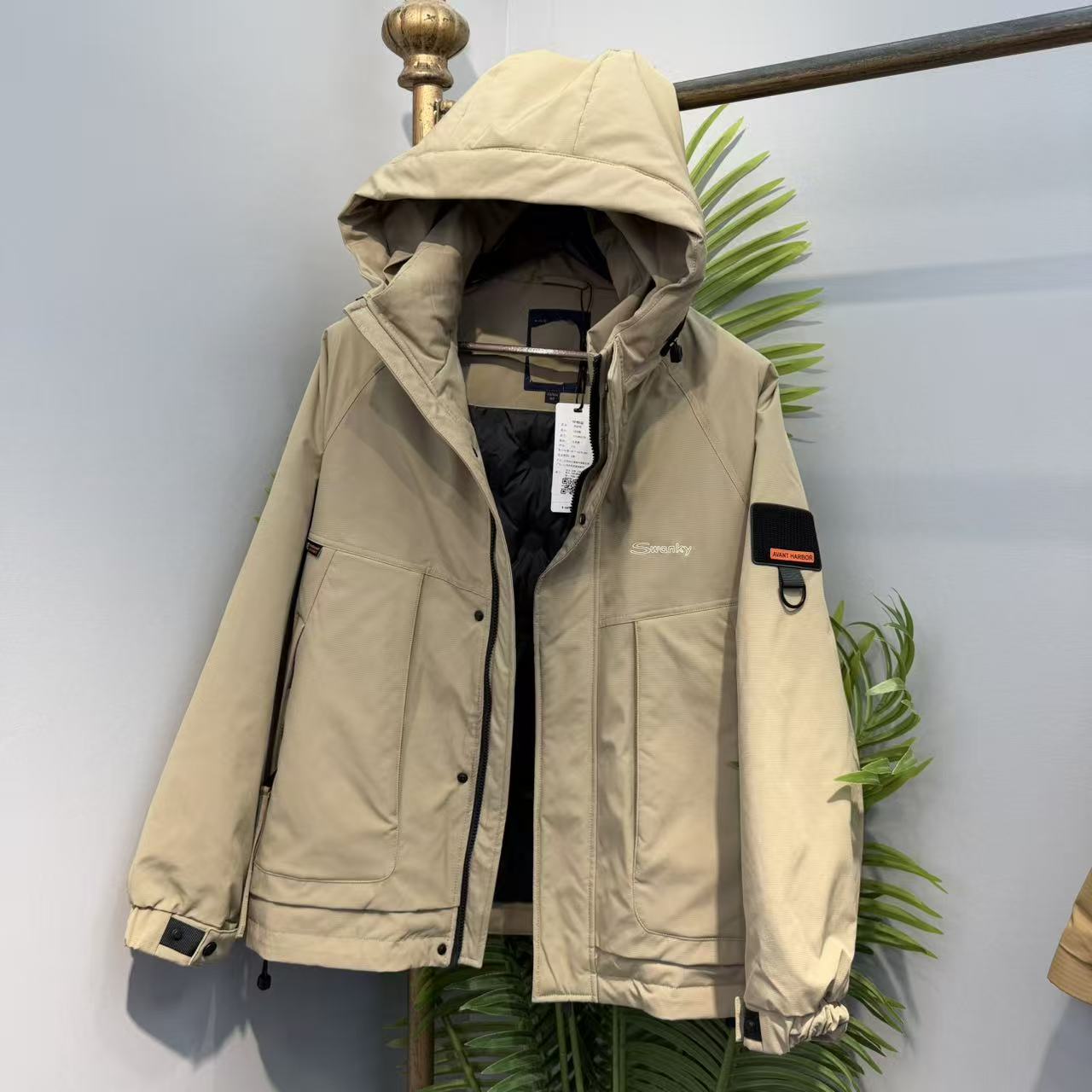 90绒防泼水连帽工装简约时尚羽绒服秋冬保暖鸭绒服 Y5T2494