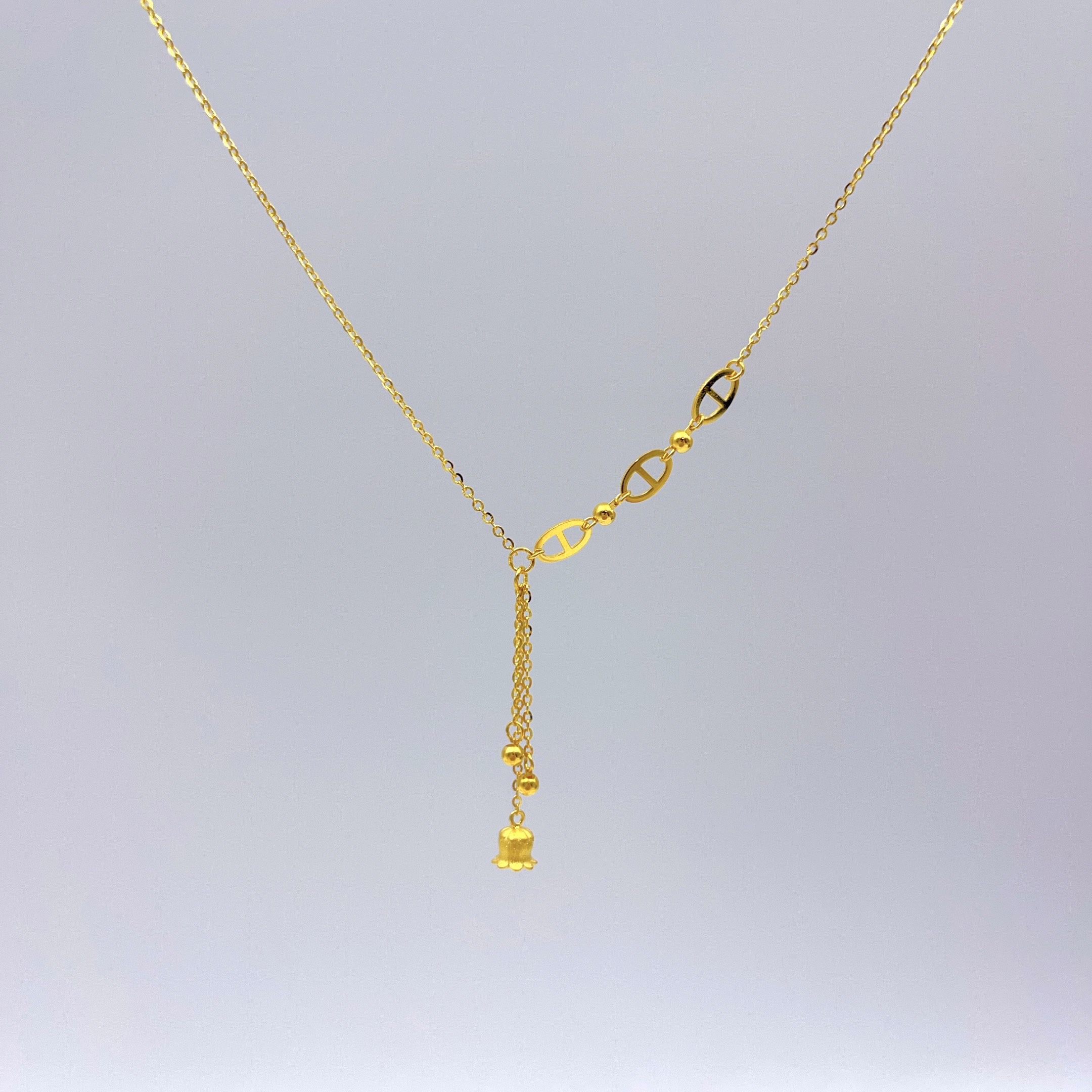 黄金足金999猪鼻铃兰花黄金套链5G精工浪漫唯美时尚