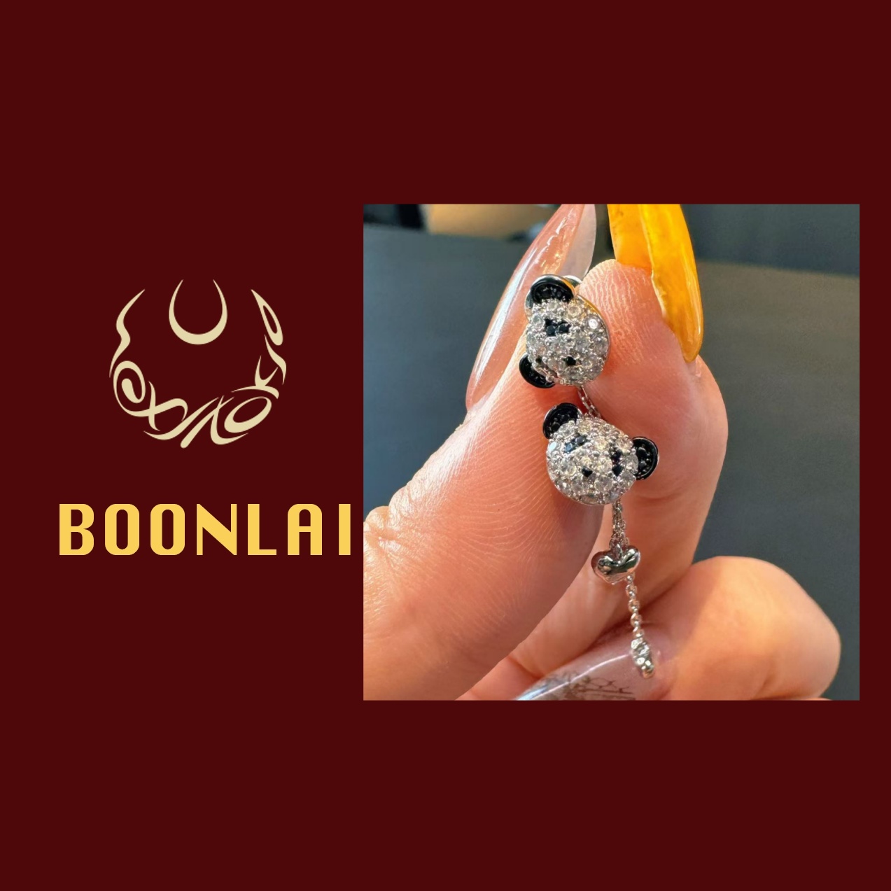 铜合金锆石耳饰 Boonlai 可爱风拼色小熊头耳环1306