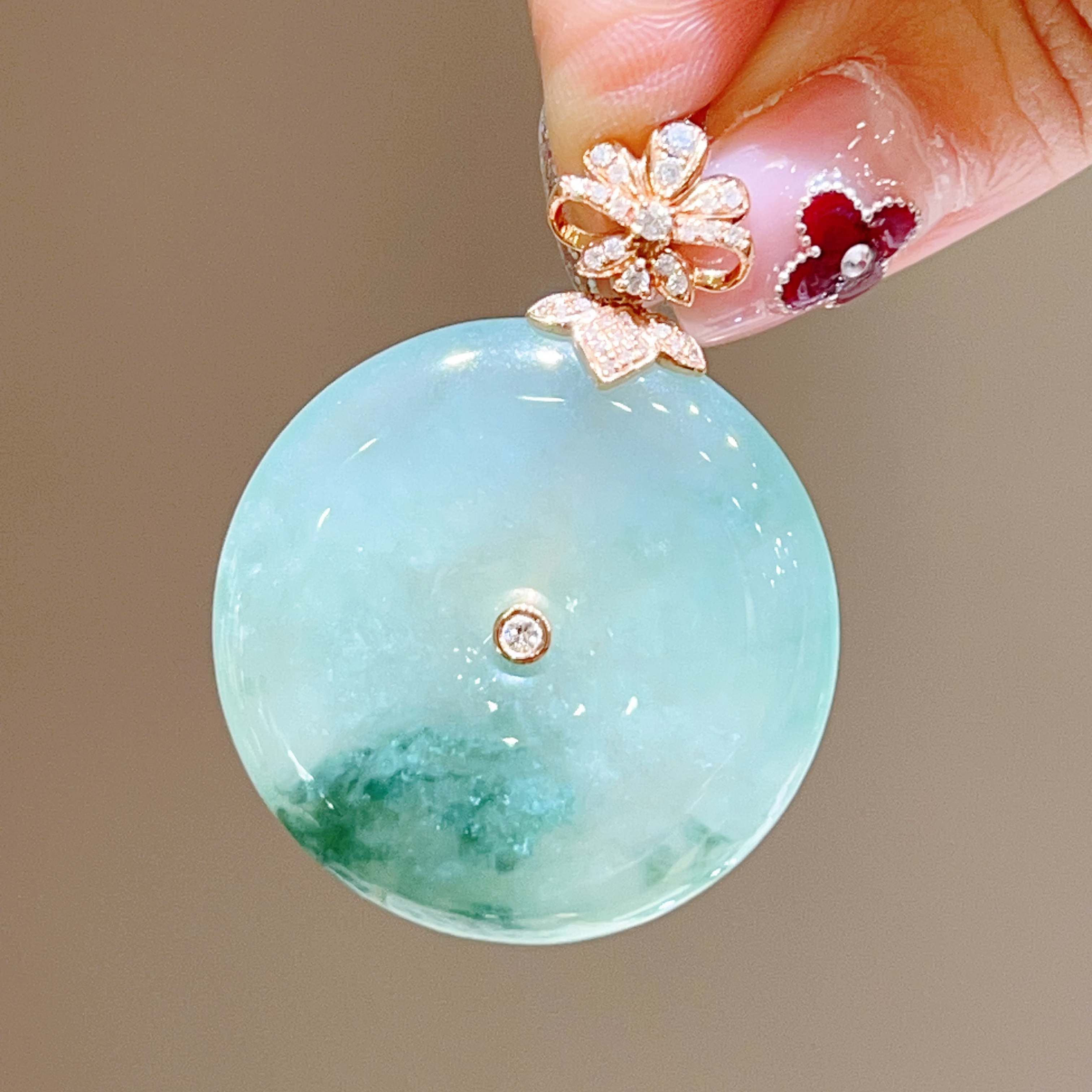 18k玫瑰金翡翠吊坠 4980