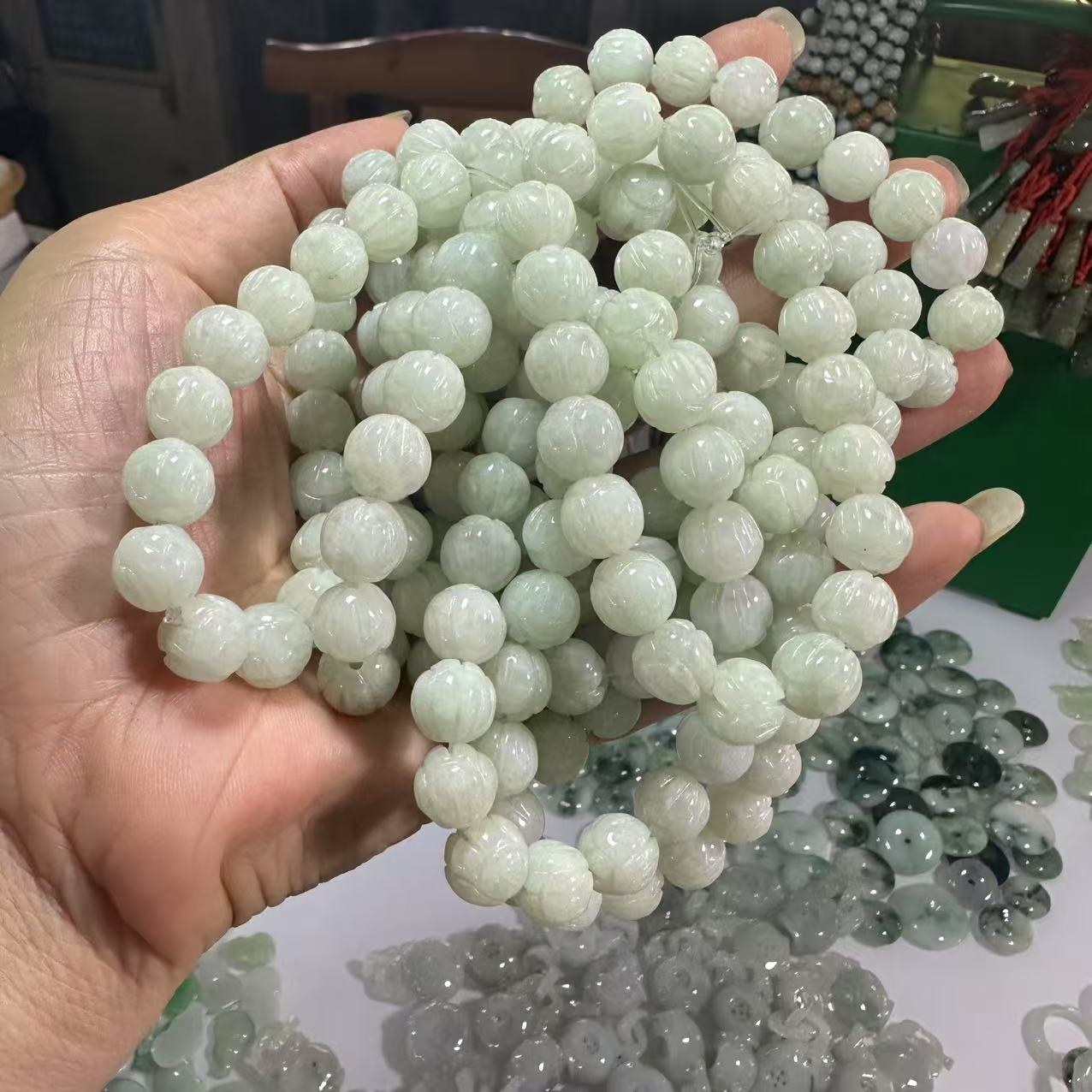 天然A货翡翠莲花手串-d269-卡10mm-多样性发一