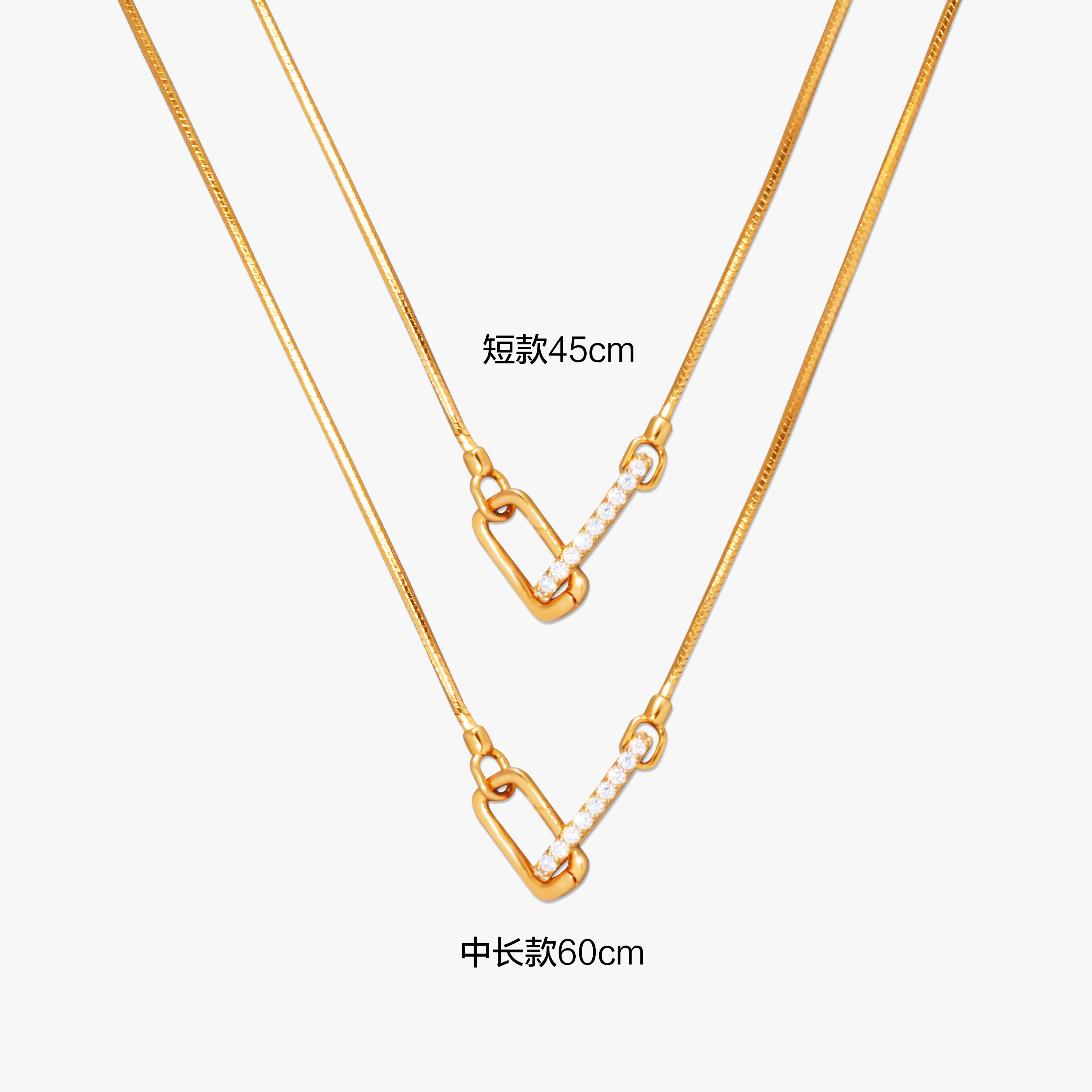 坠链均925银 【环环相扣】八角链锆石时尚蛇骨链锁骨链简约百搭项链