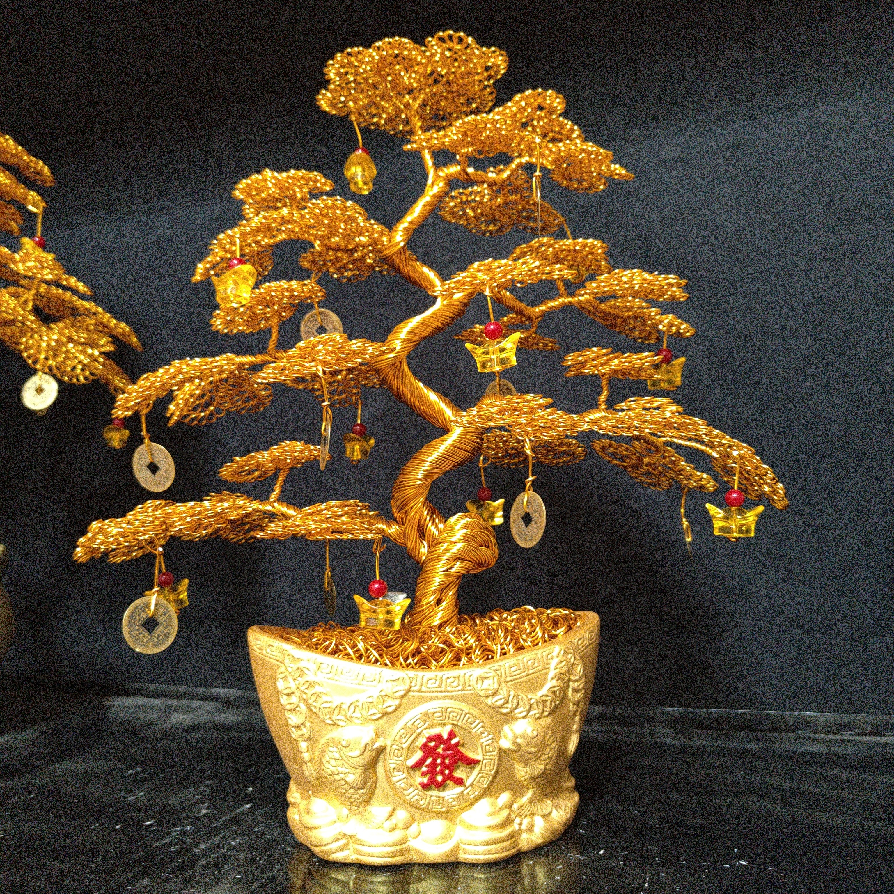 定制款加粗加密元宝发财树高38厘米，不掉色不褪色，可送礼家居装饰