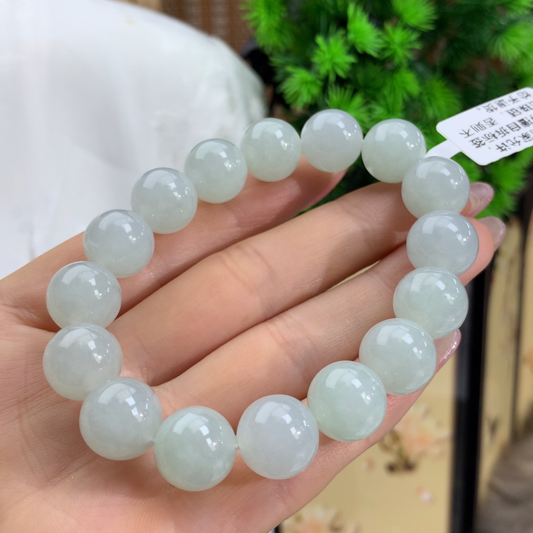 翡翠手链未镶嵌冰糯晴底手链卡12.6m m