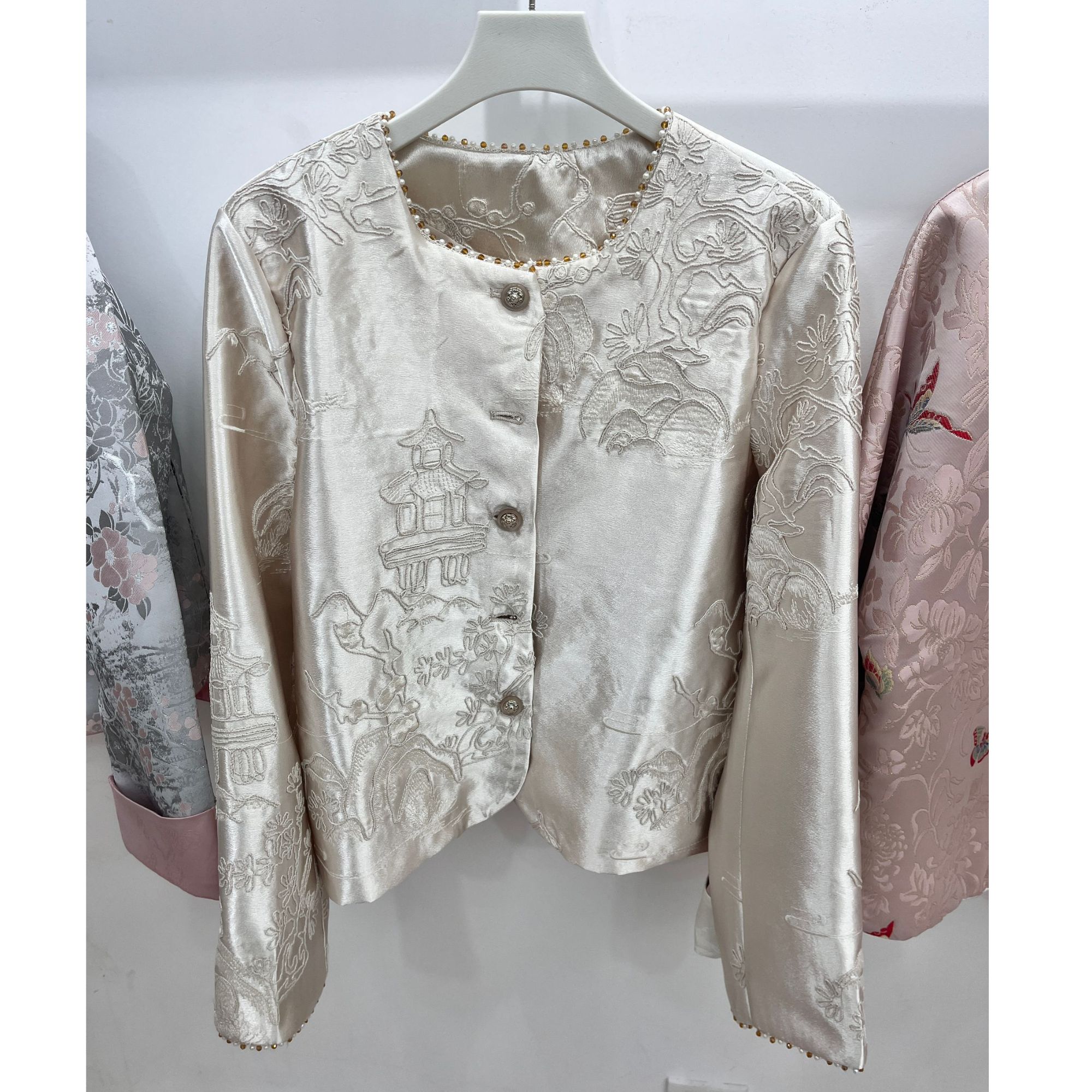 蕾丝刺绣鎏金刺绣花影外套时尚衬衣中式法式国风上衣镂空薄款