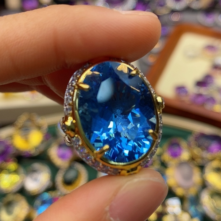 托帕石戒指银S925镶嵌l****忘天然托帕石戒指