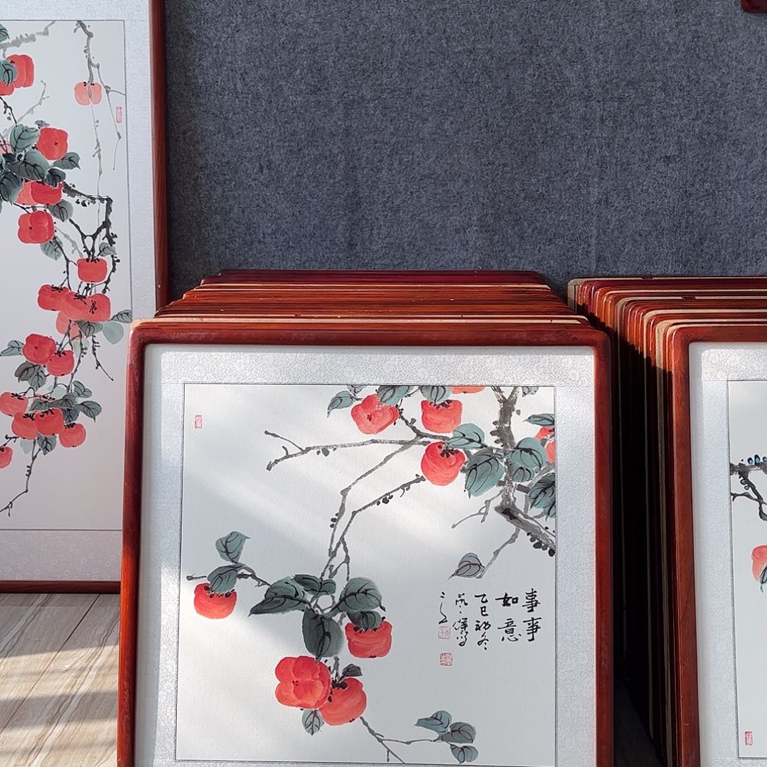 国画书画作品带框63×63