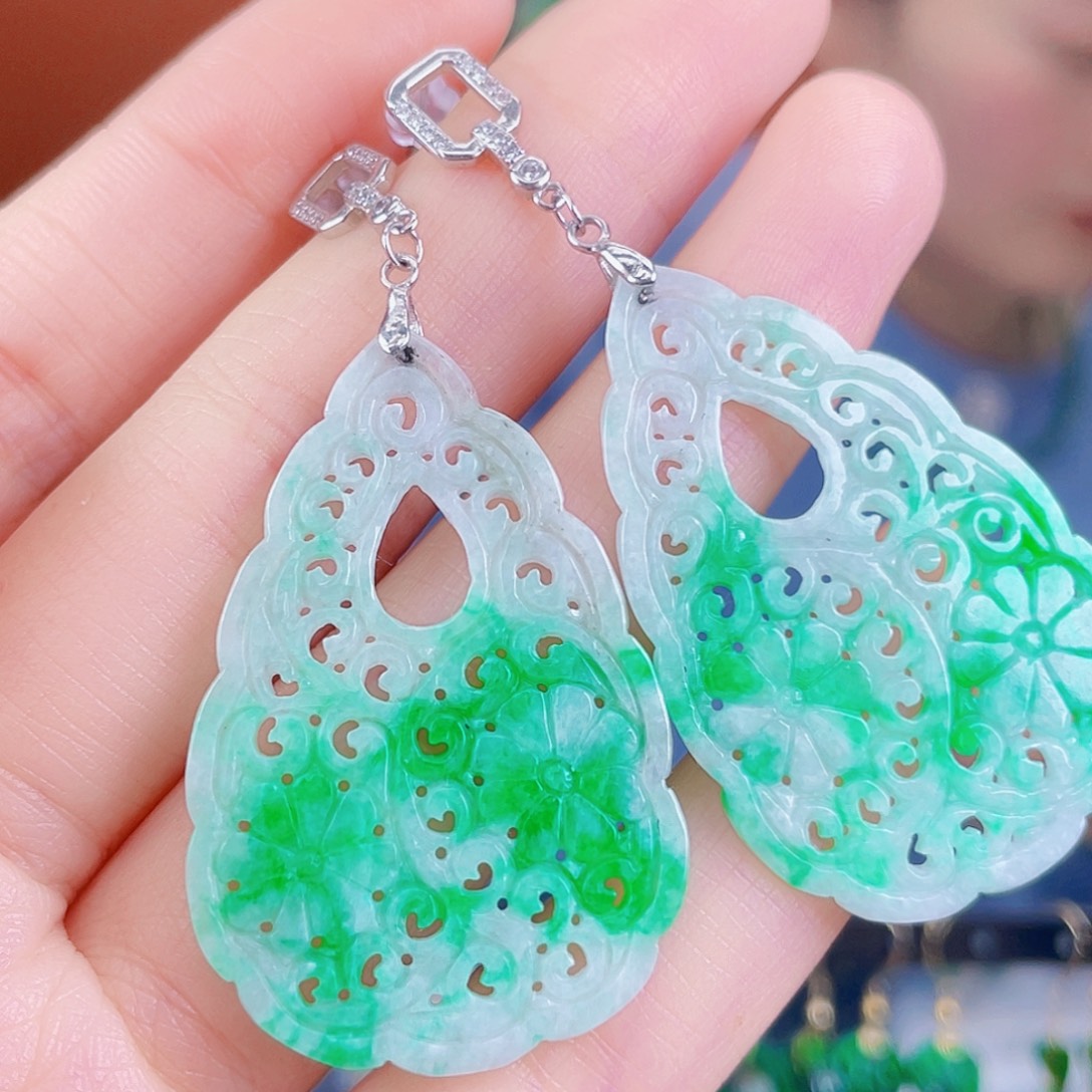 翡翠银S925镶嵌耳饰