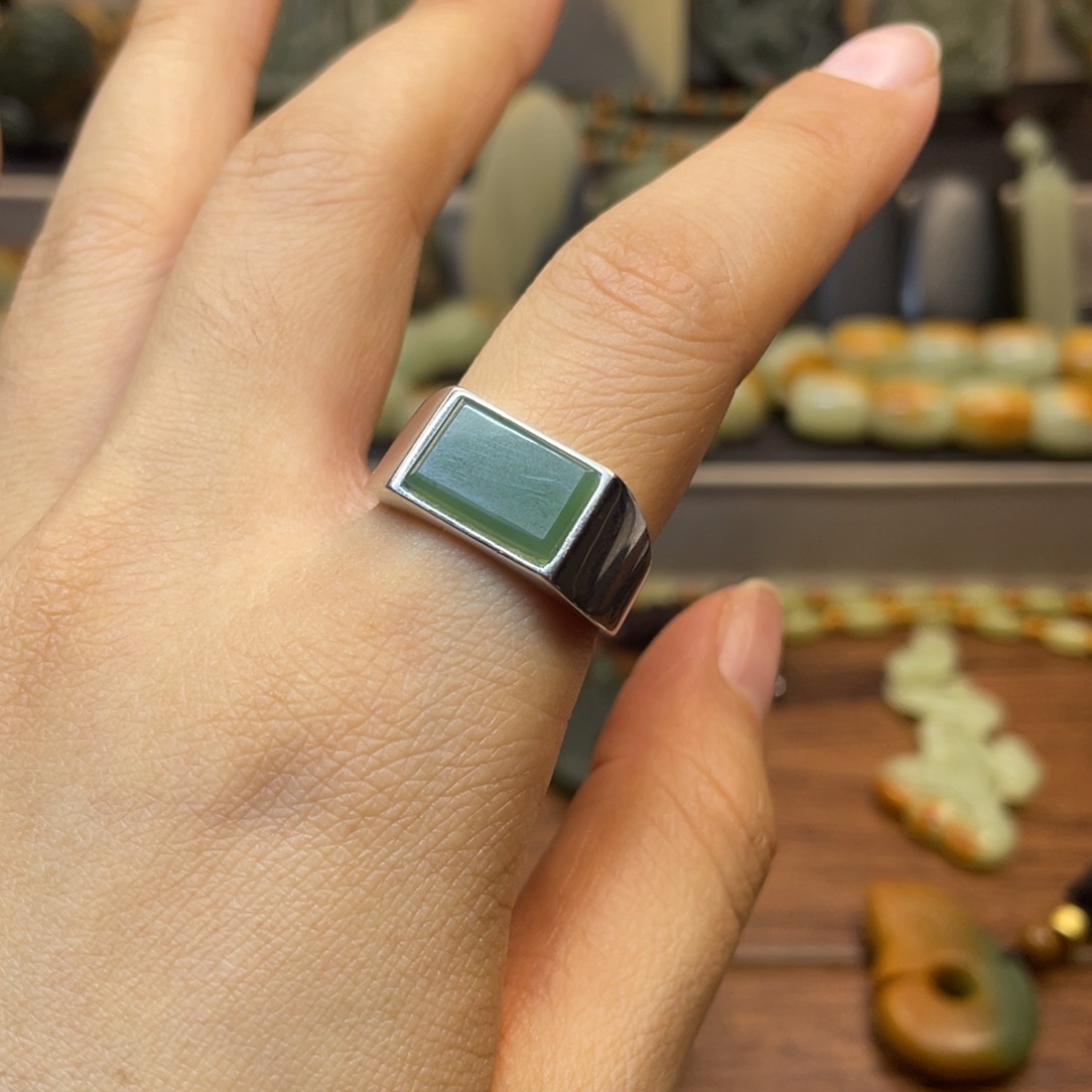 和田玉（碧玉）戒指银S925镶嵌