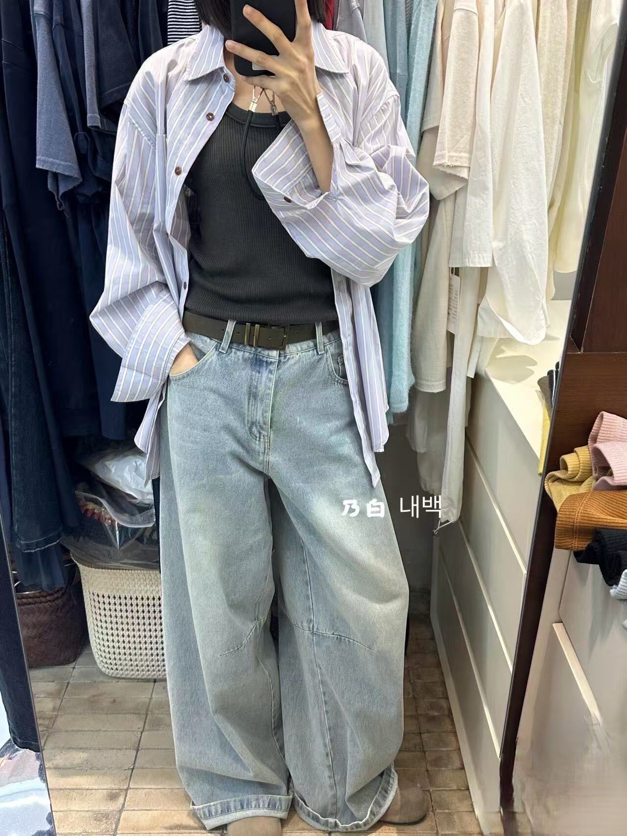 乃白 韩系牛仔弯刀裤