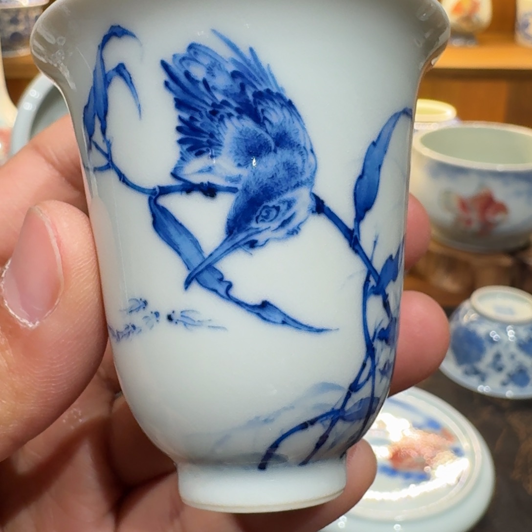 单翠青花瓷闻香杯
