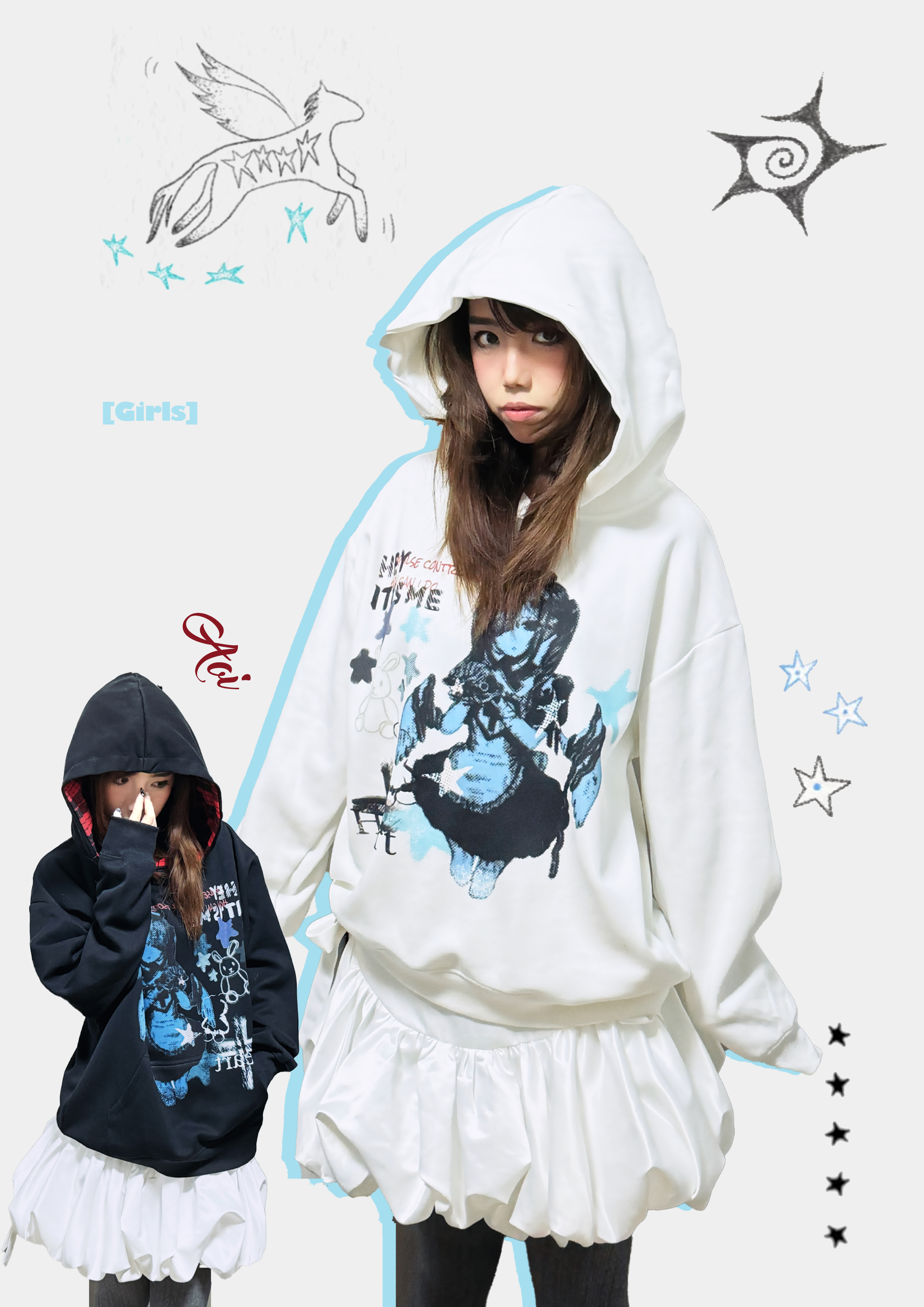 【葵 の 部屋】｜漫画手绘萌二次元长袖T恤秋冬宽松加绒卫衣连帽卫衣