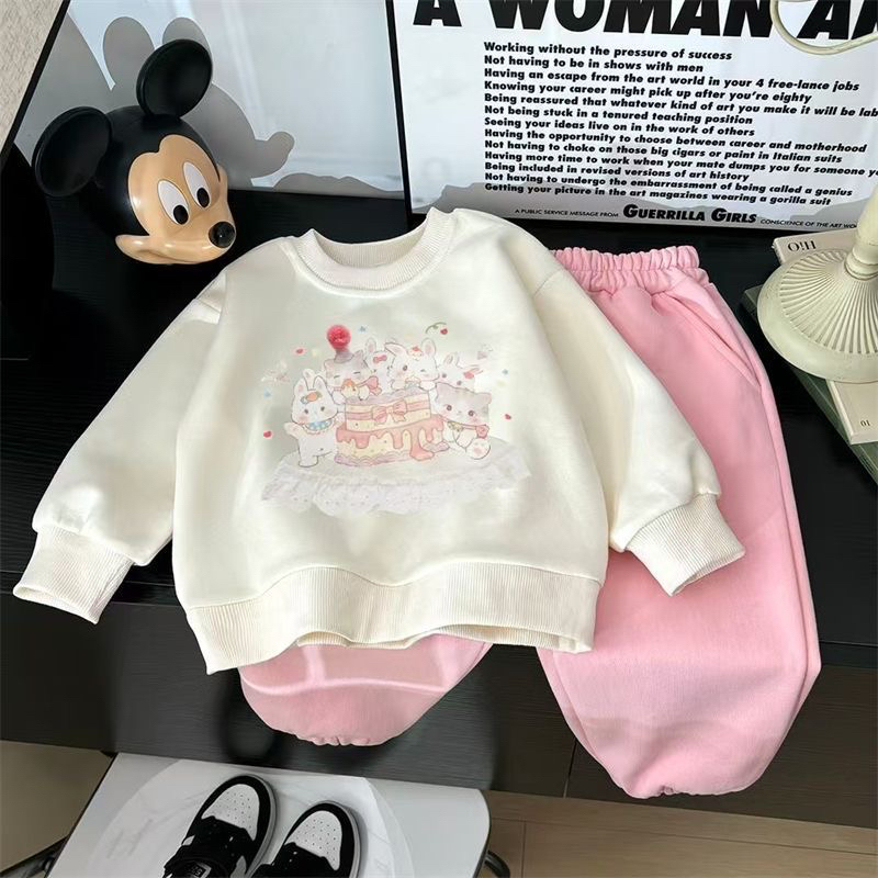 春秋新款小女孩时尚可爱卡通韩版两件套宽松舒适小兔子套装