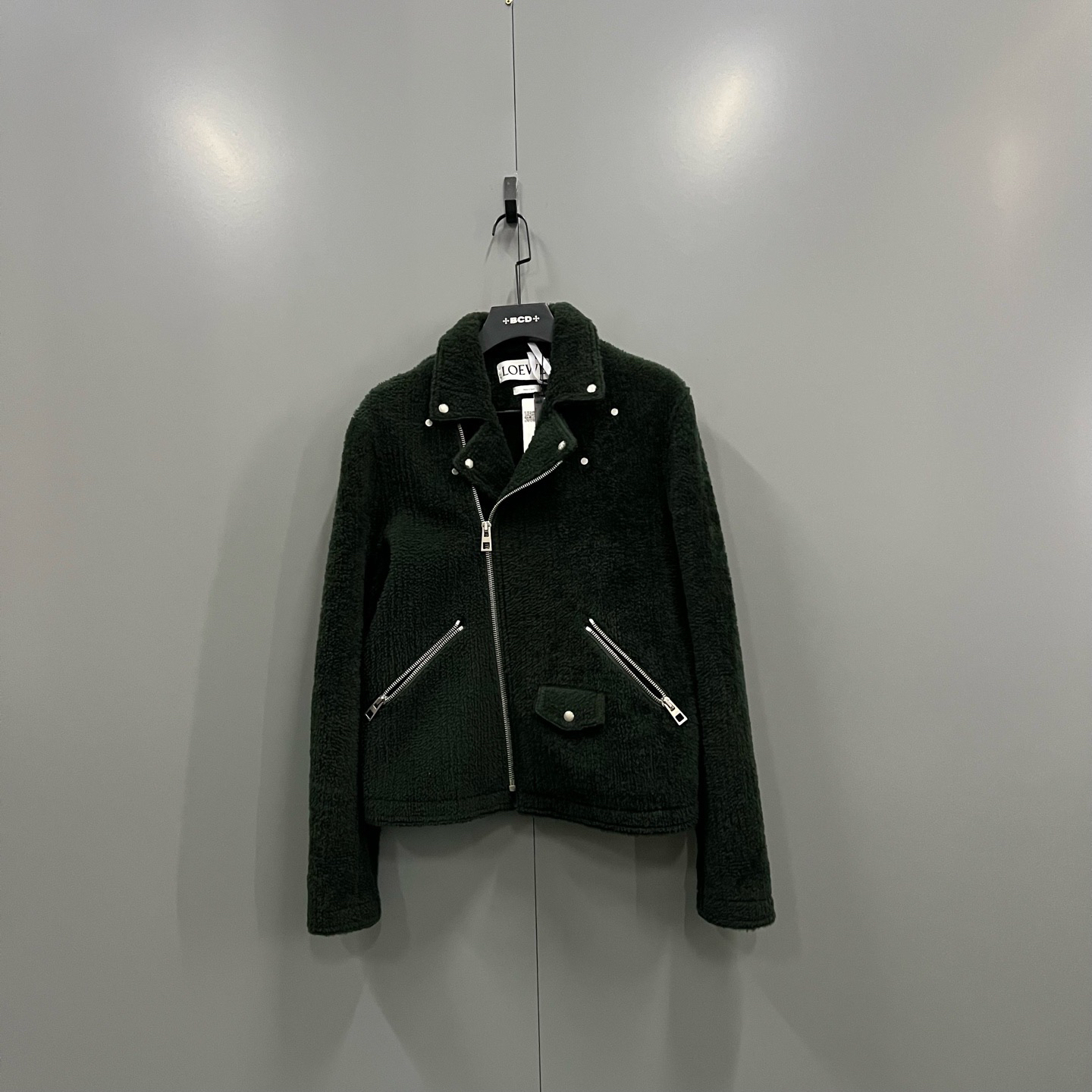 95新 LOEWE/罗意威 楠 深绿色抓绒斜拉链夹克 48码/95新/018231