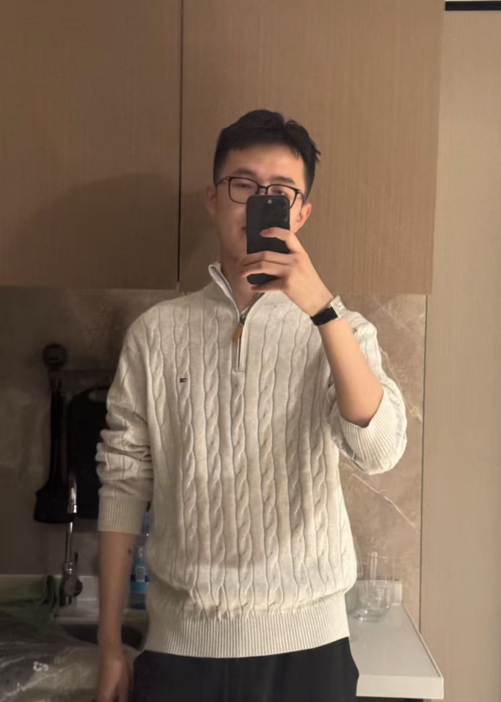 [汤米]2025秋冬新款角花立领半拉链针织