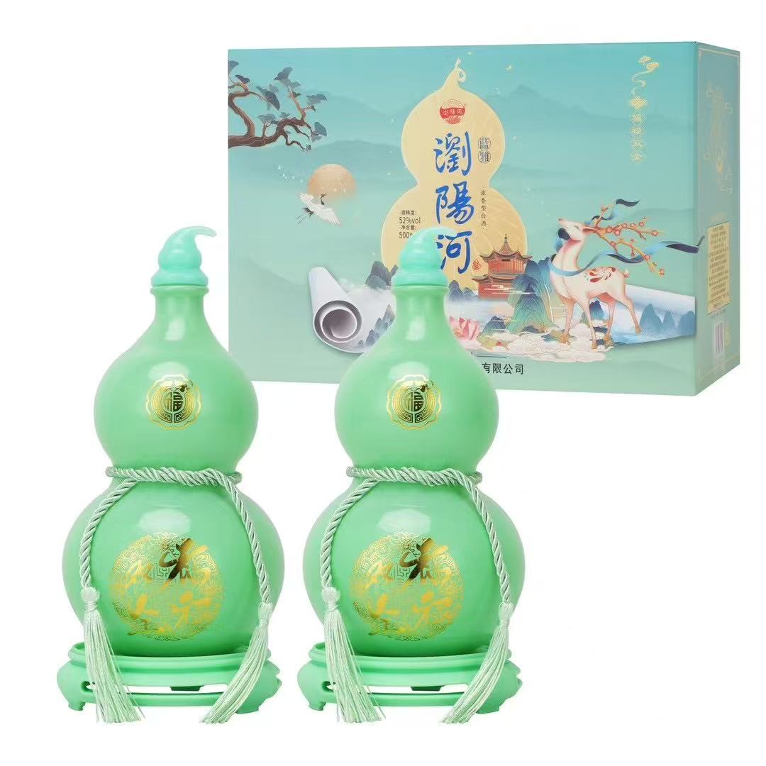 浏阳河酒浏阳河福禄双全浓香型带底座摆件美酒52度500