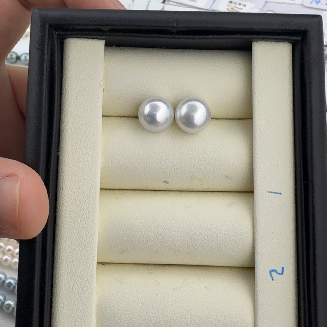 耳饰银S925镶嵌海水珍珠澳白馒头珠微瑕9.5mm