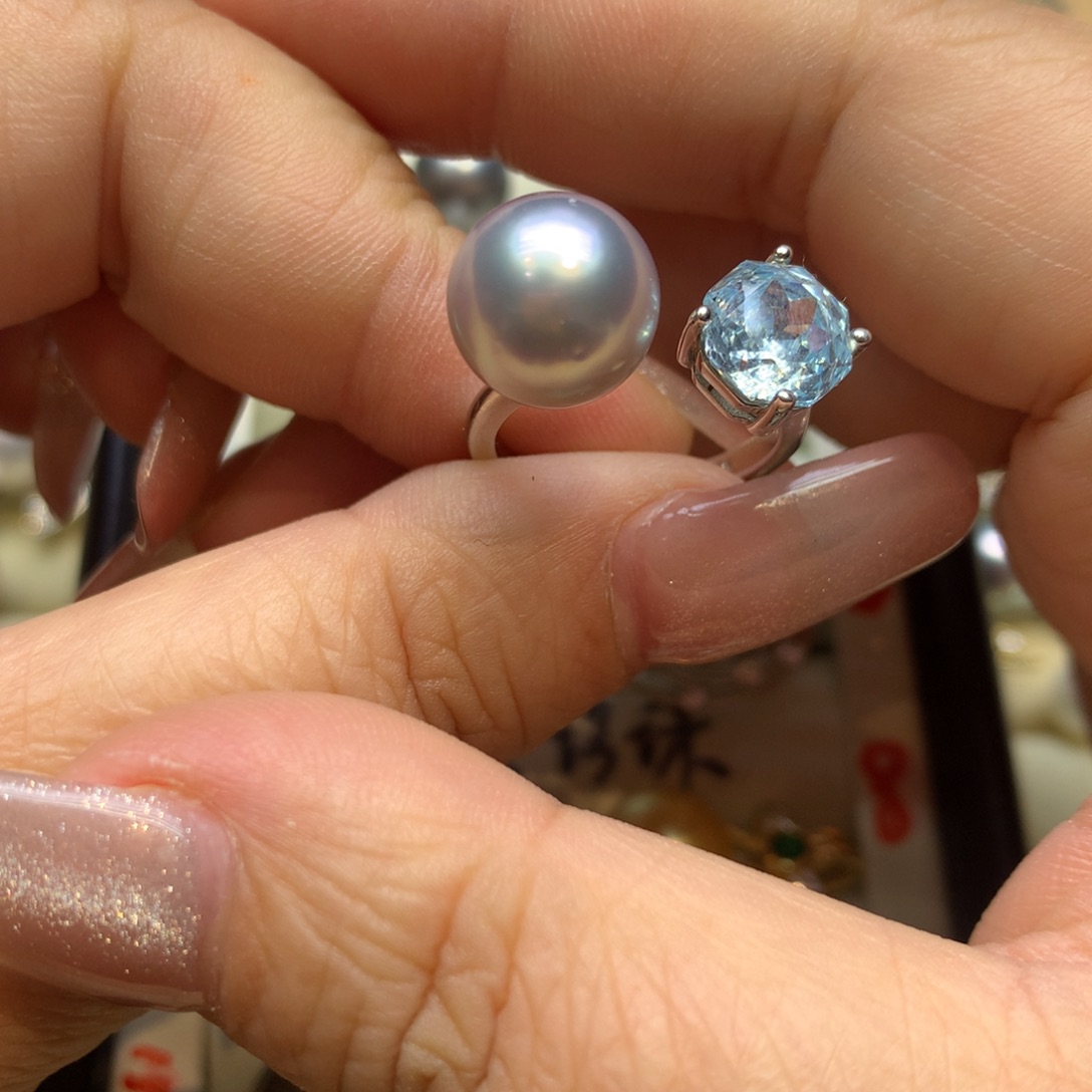 银S925镶嵌戒指海水珍珠