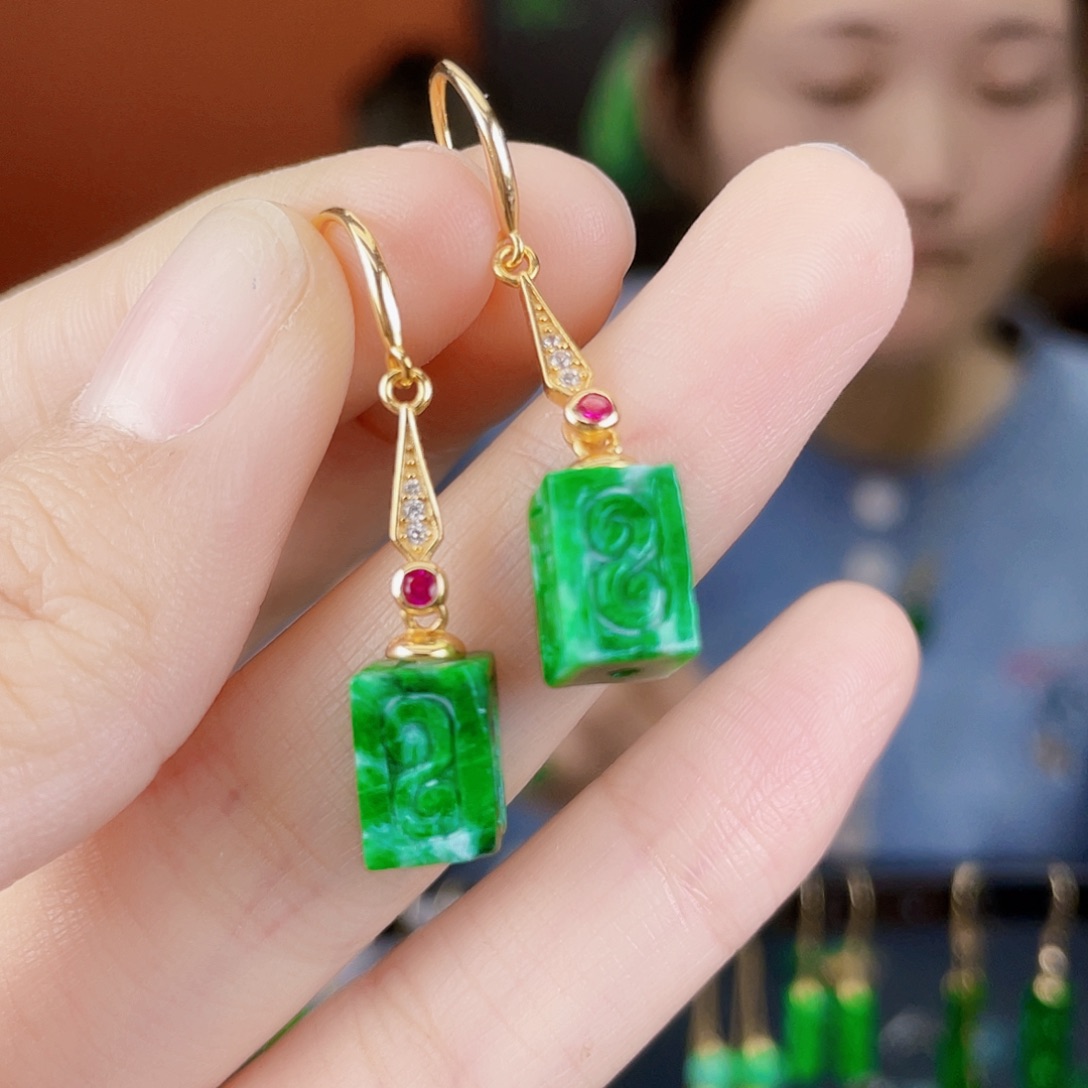 翡翠银S925镶嵌耳饰