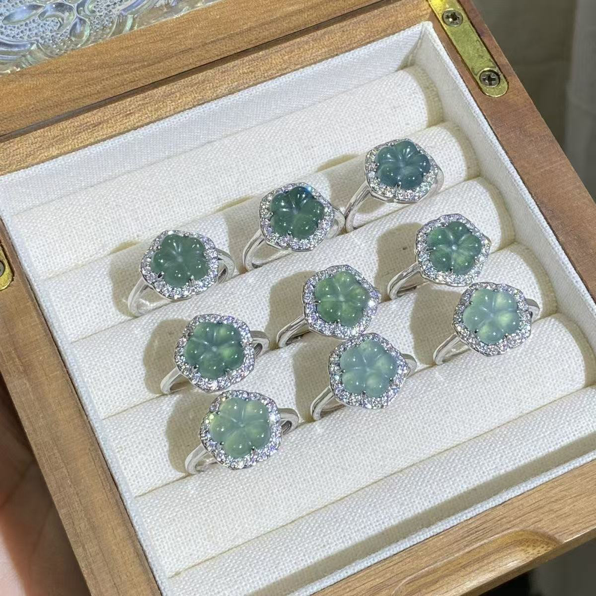 天然电镀合金不掉色翡翠冰种戒指蓝水镶嵌玉石古风时尚指环简约