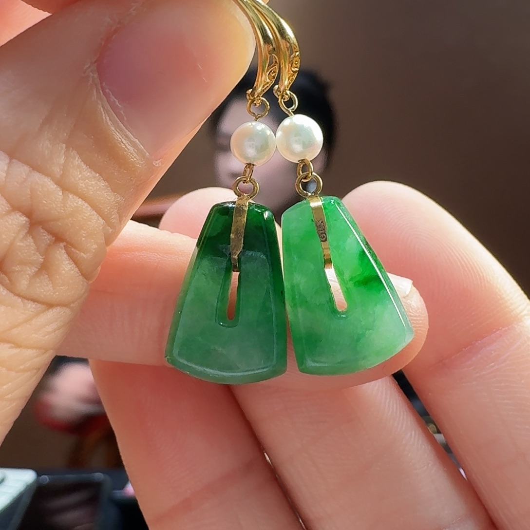 翡翠耳饰18K金镶嵌耳饰15