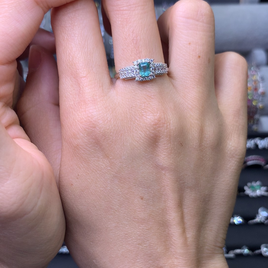 祖母绿戒指银S925镶嵌戒指