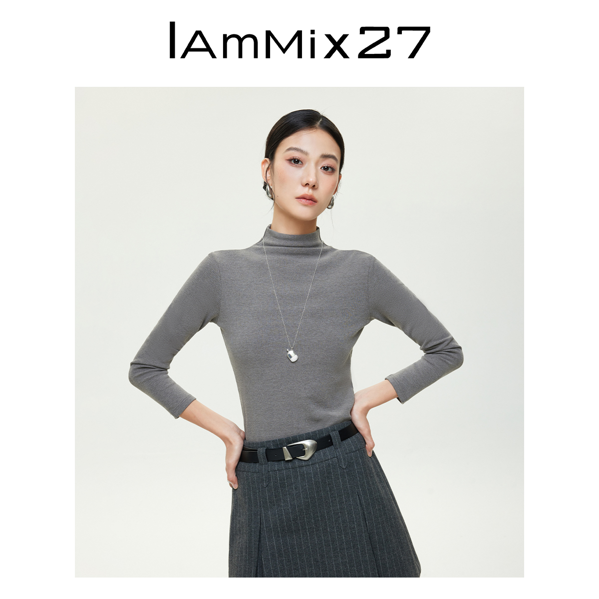 Iammix27长袖半高领常规款轻职风针织z5d5035