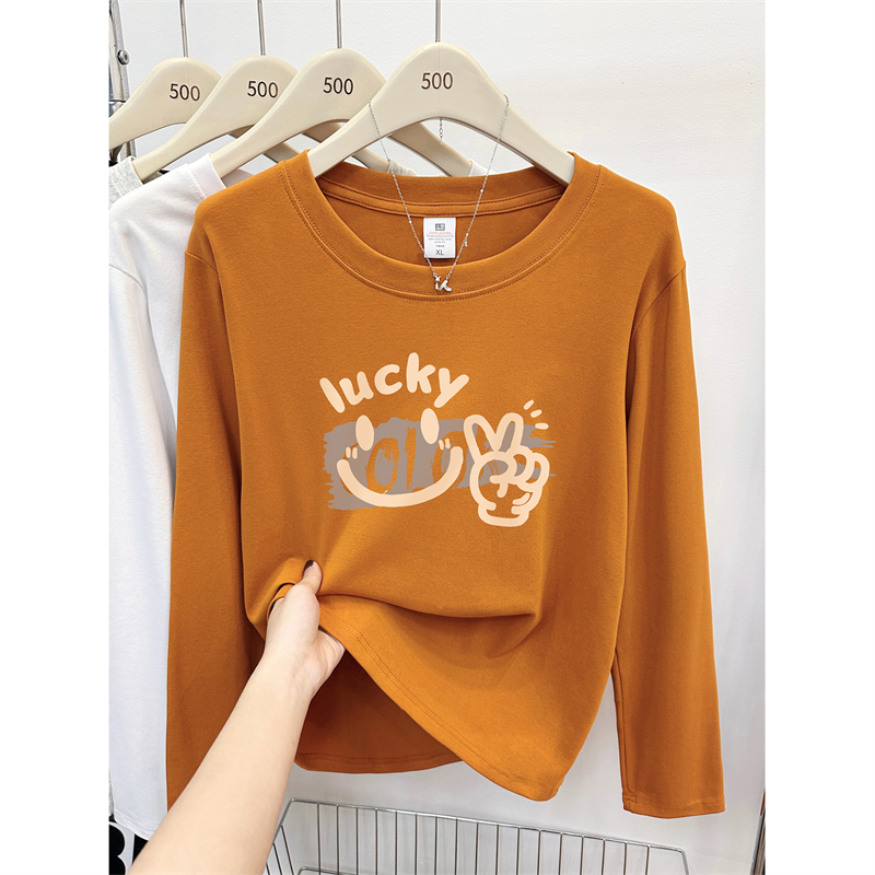 南瓜色正肩长袖T恤女秋冬胖MM时尚大码遮肉半袖休闲体恤衫上衣潮