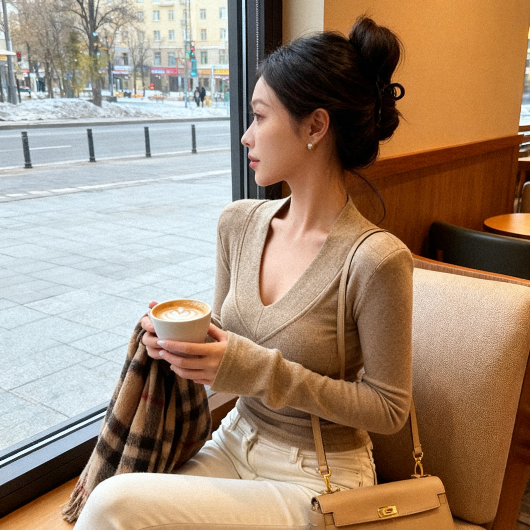 2025气质秋冬韩版慕斯羊绒高级感打底衫长袖女士百搭修身显瘦内搭