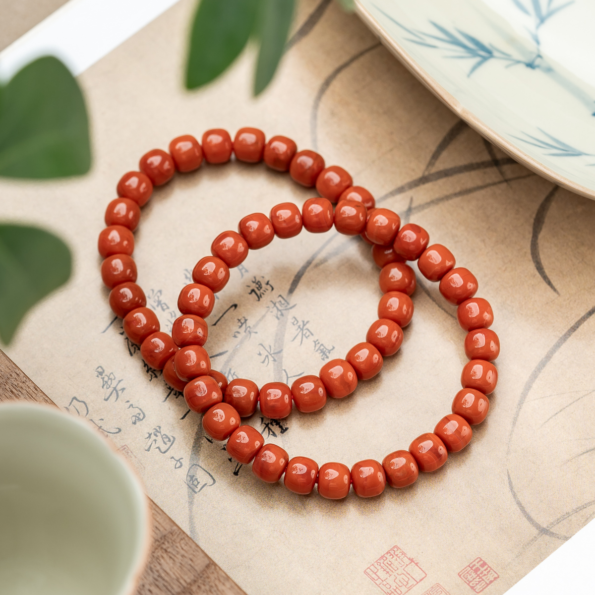 南红安哥拉红7.5*6mm+老型珠单圈手串国风珠宝文玩多样性发其一