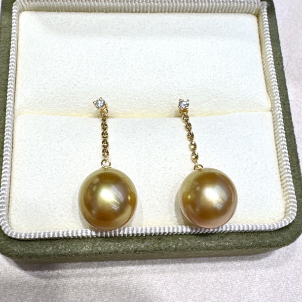 近圆茶金||海水南洋金珠*耳线*18k金镶嵌*钻石