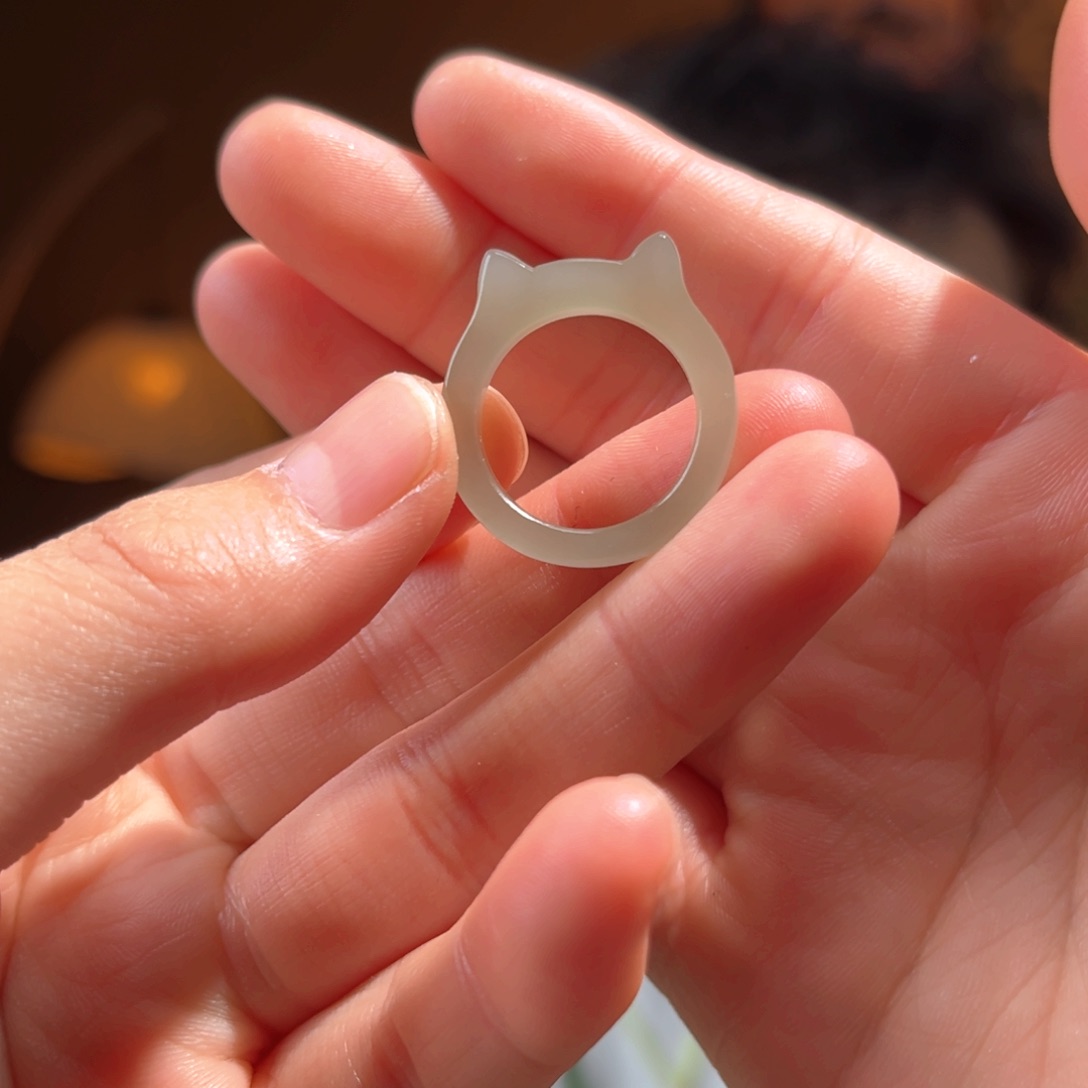 未镶嵌戒指和田玉4青海猫咪14号88