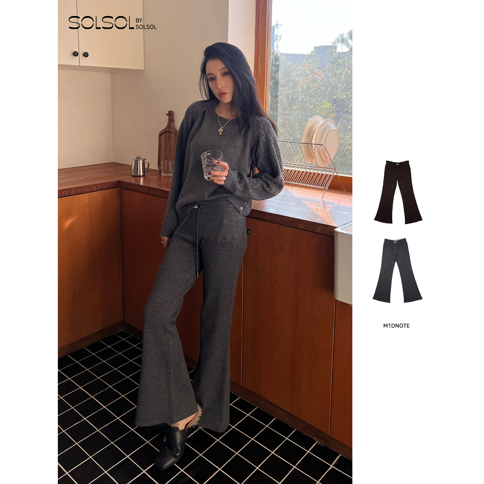 M1DNOTE 设计师品牌 26早春休闲微喇裤女士裤子SOLSOL买手店
