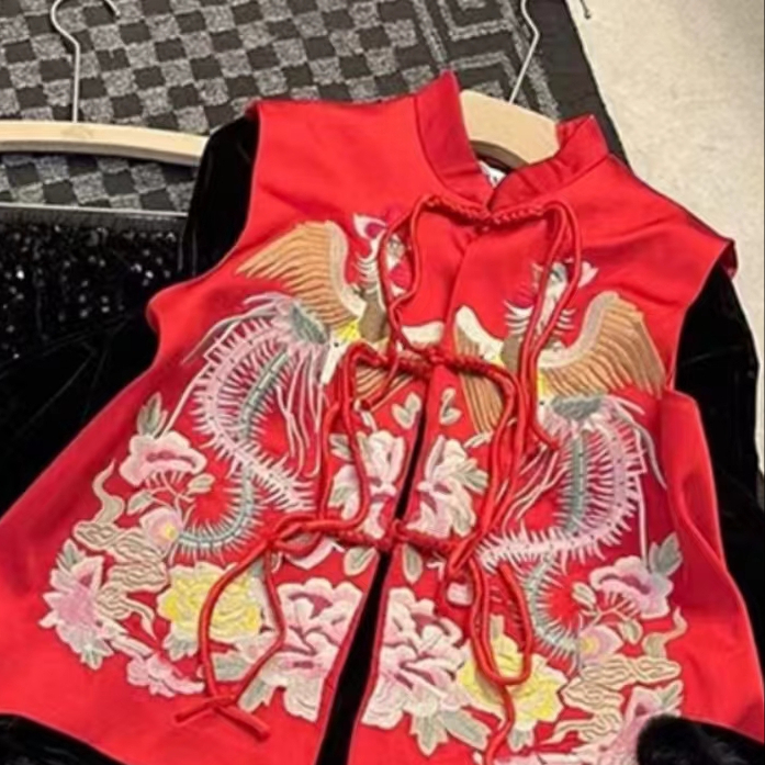 春季前后凤凰牡丹高定重工刺绣马甲中式国风百搭无袖上衣08