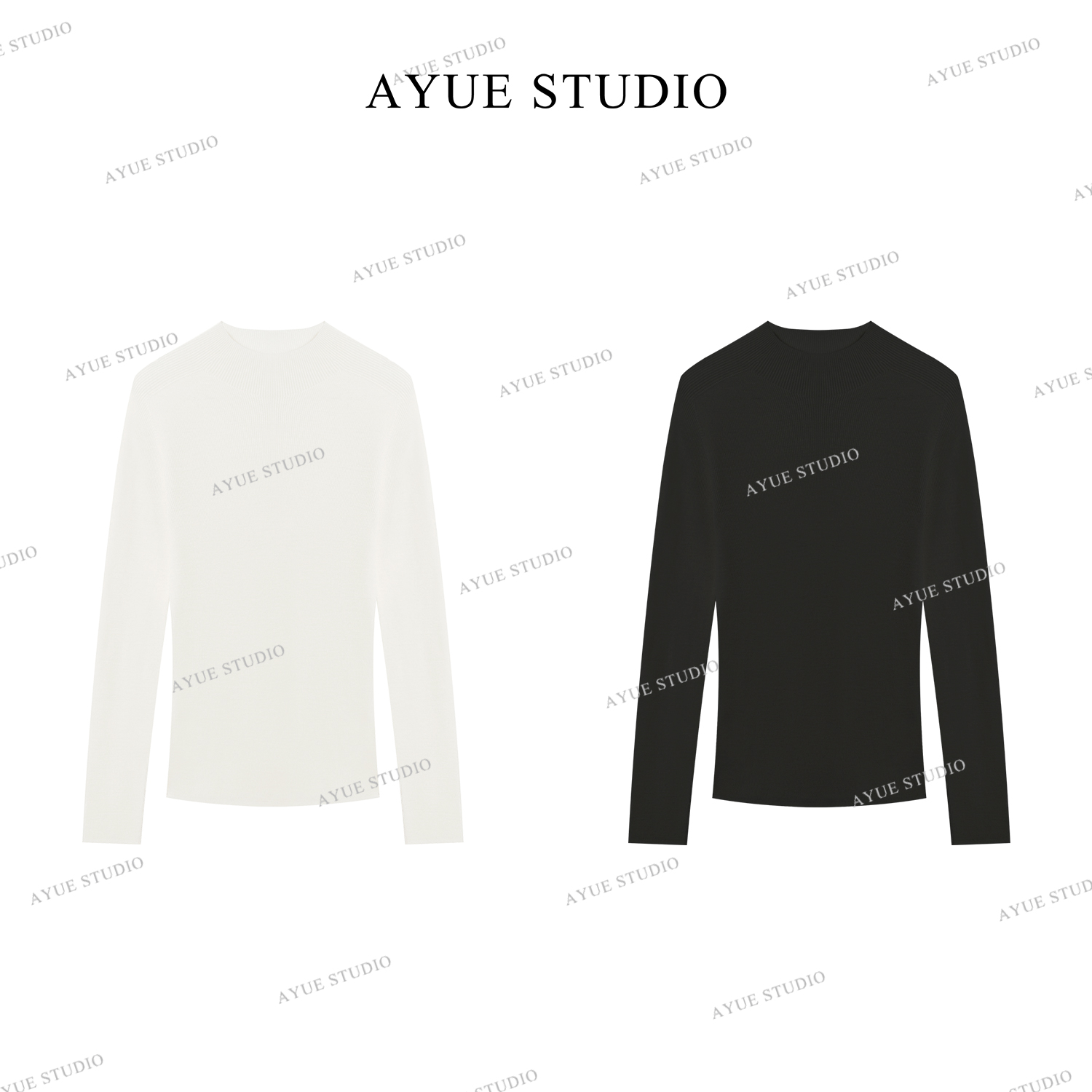 AYUE「茉白」100%羊毛精纺全羊毛半高领针织衫2163