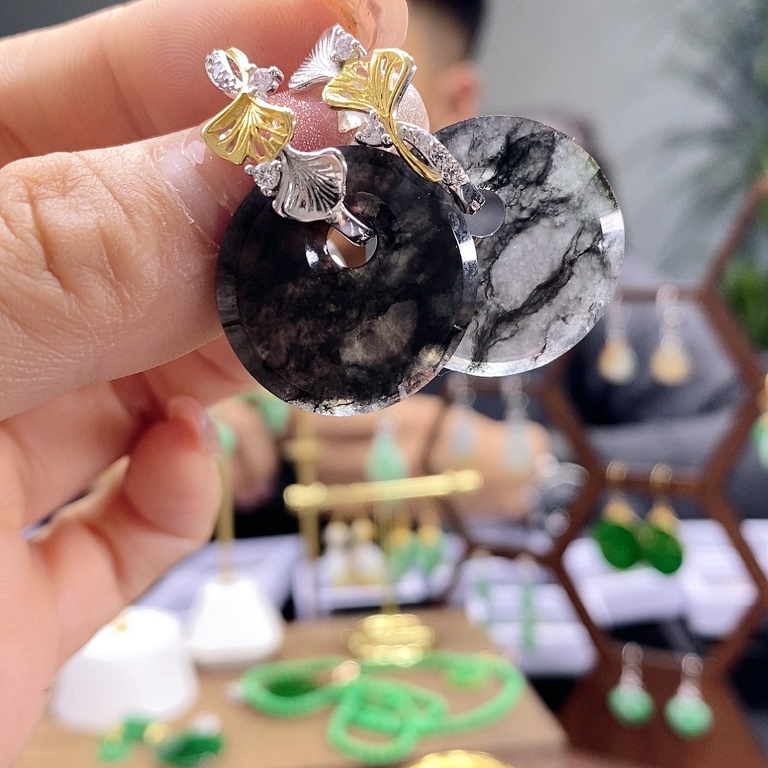 翡翠耳饰银S925镶嵌翡翠