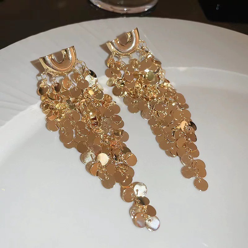 铜合金无非金属耳饰 【美人鱼】深圳原创设计金色流苏耳饰