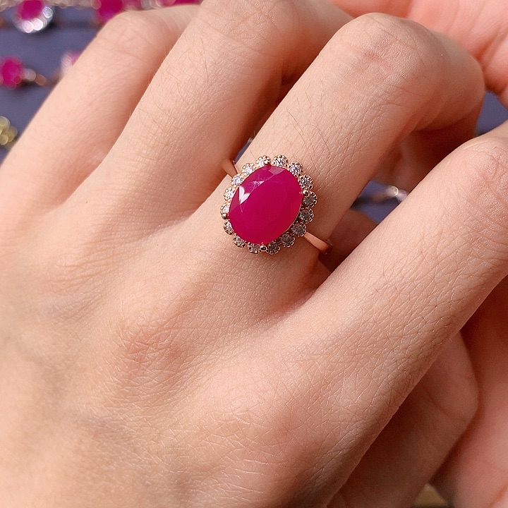 红宝石戒指银S925镶嵌