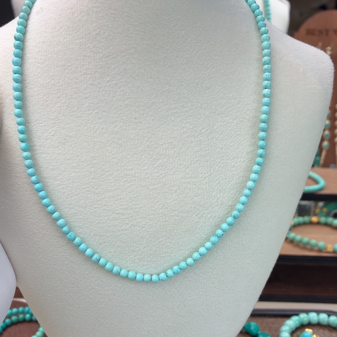 绿松石银S925镀金镶嵌项链