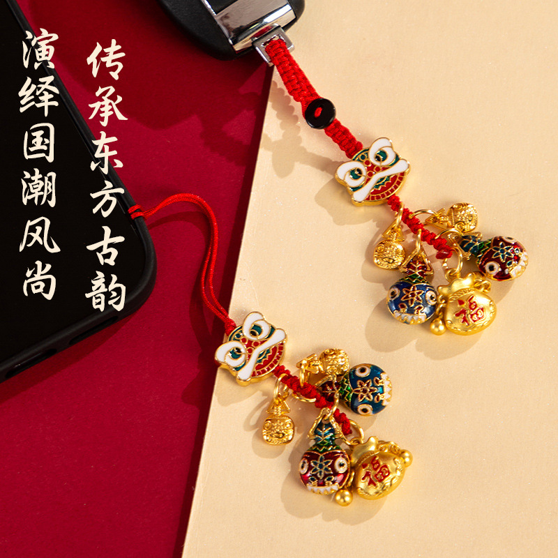 中国风车钥匙扣挂件醒狮吞金兽财神手机链车用装饰创意车钥匙挂件