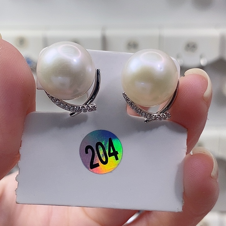 银S925镶嵌淡水珍珠耳饰12+A