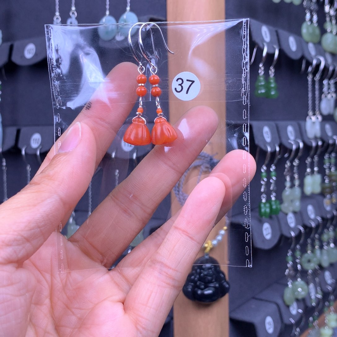 南红玛瑙耳饰银S925镶嵌胭*醉