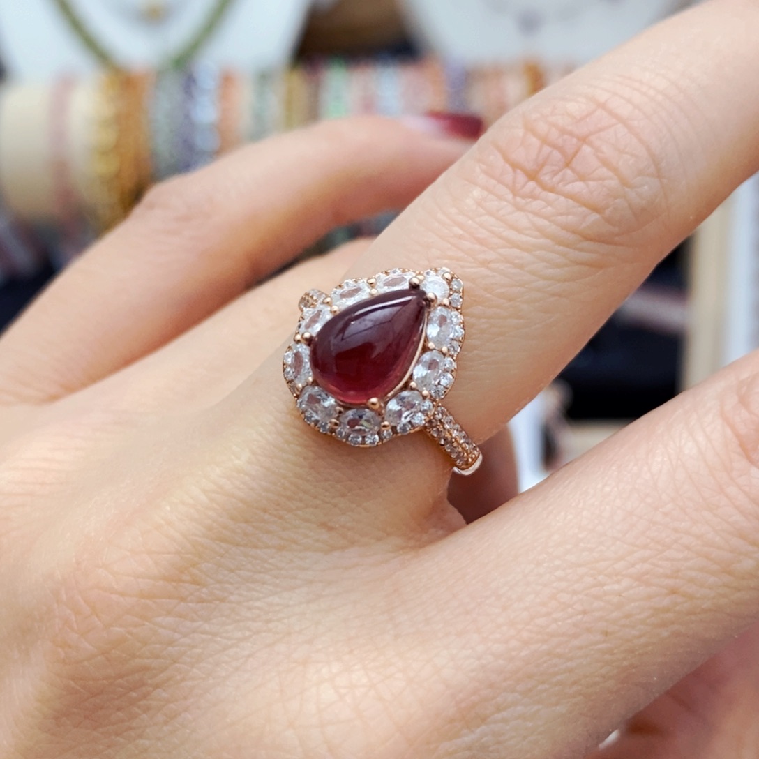 石榴石戒指银S925镶嵌