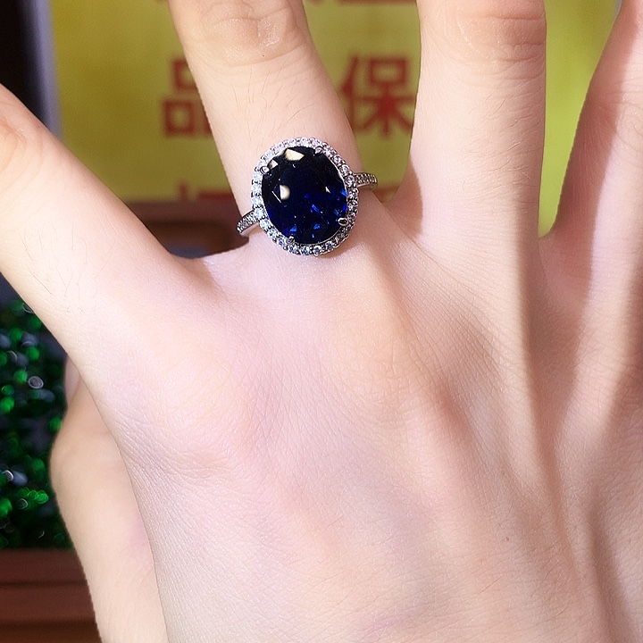 蓝宝石戒指银S925镶嵌