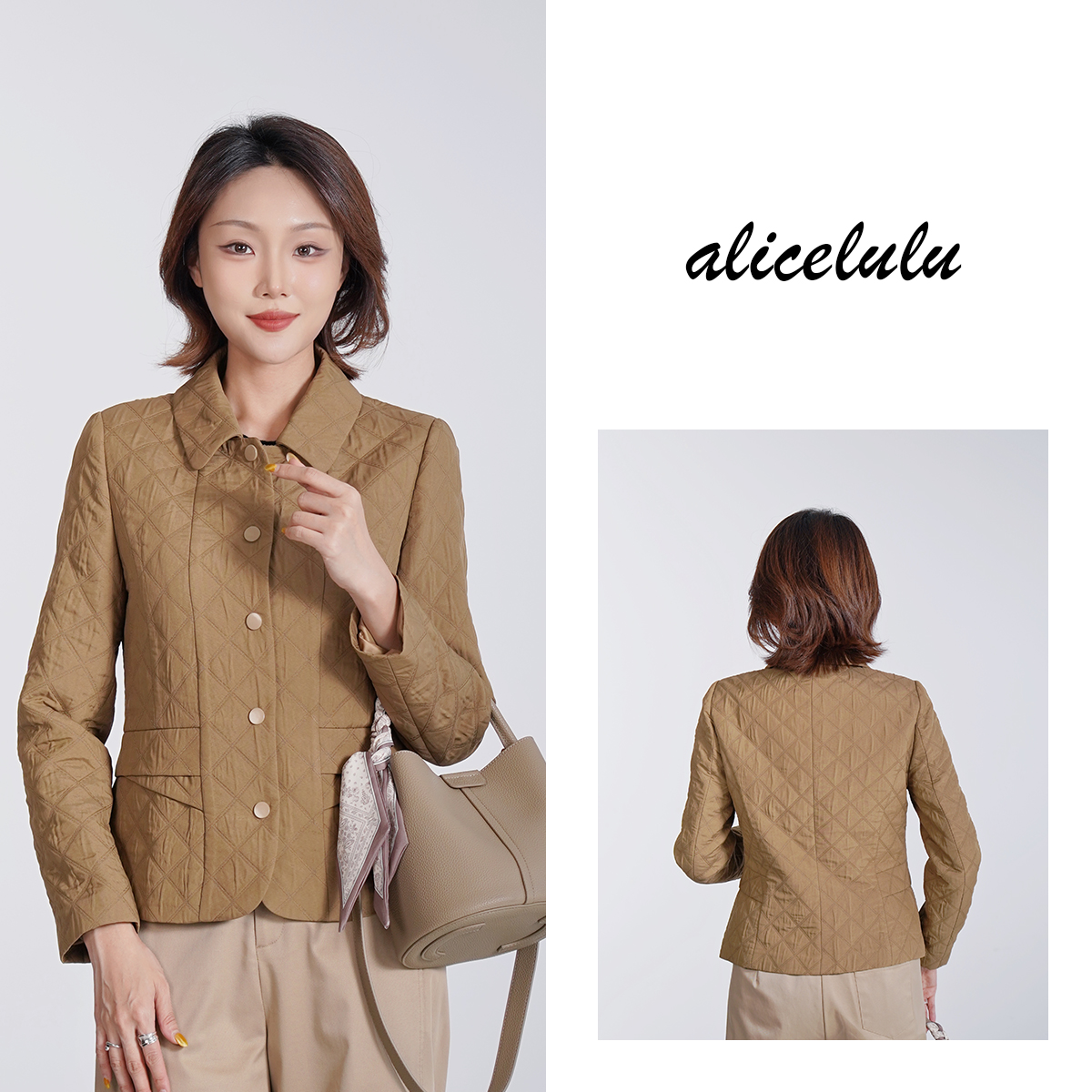 2[alicelulu] 冬季深卡其通勤时尚修身翻领短外套S2144607E