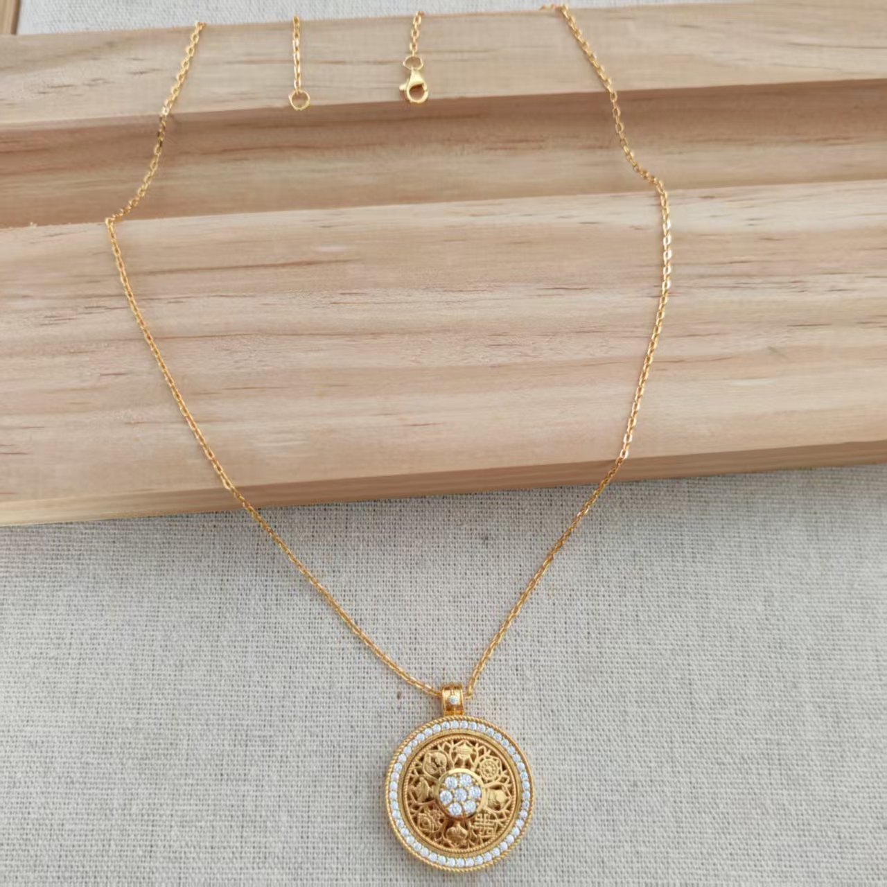 坠链均925银 【Qarlighach】八宝罗盘银镀金项链长款金色