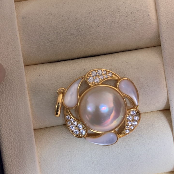 银S925镶嵌颈饰拼合珍珠（马贝珠）